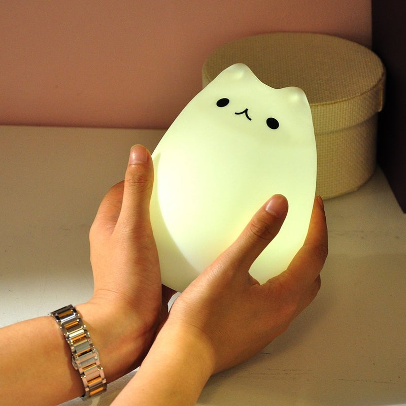 WoneNice Cute Kitty Night Light, Rechargeable Silicone Cute Lamp with Warm White & 7-Color Breathing Modes, Touch Sensor Control, Gift for Women Mom Teen Girls Kids Toddler Baby - Image 5